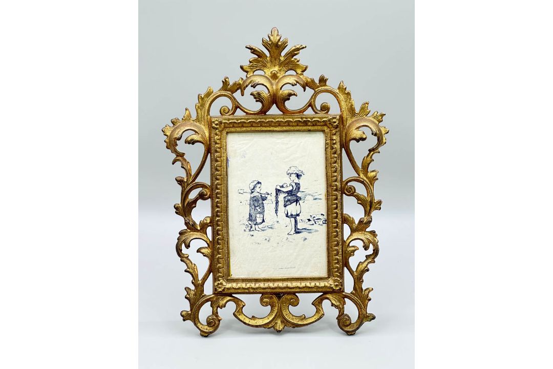 Rococo style gilt metal picture frame and antique photo tissue cover by Percy Lund & Co, 1890s/1920s - Image 1 of 11