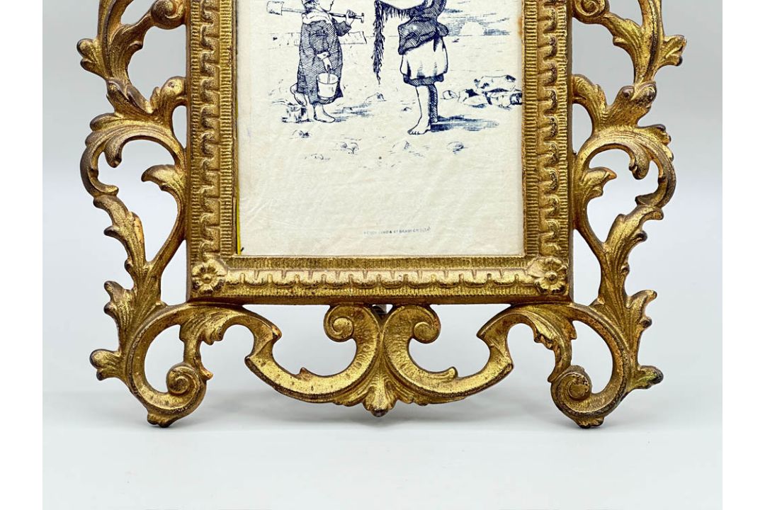 Rococo style gilt metal picture frame and antique photo tissue cover by Percy Lund & Co, 1890s/1920s - Image 3 of 11