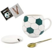 RRP £9.79 Ceramic Coffee Mug 13.5 oz Cute Mugs with Lid and Spoon
