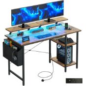RRP £85.73 DOMSHOCT Gaming Desk with LED Lights & Power Outlets