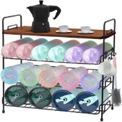 RRP £24.49 TIOYOTY 4-Tier Fruit Rack Veggie Basket with Wood Lid for Kitchen Countertop