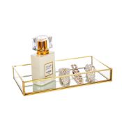 RRP £18.36 Feyarl Glass Vanity Tray Gold Mirrored Trays Jewelry