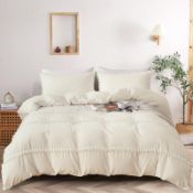 RRP £30.61 Fondream Beige Duvet Cover Set King Size Pompom Tassels