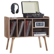 RRP £114.28 LELELINKY Oak Record Player Stand with 4 Cabinet Holds Up to 220 Albums