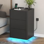 RRP £97.99 YOSHOOT Bedside Table with LED Lights 3 Drawers
