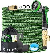 KETTOYA 100FT Expandable Garden Hose, Hose Pipe with 10-Pattern Spray Nozzle, 2-in-1 Valve Quick Con