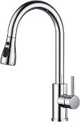 FORIOUS Kitchen Tap, Kitchen Mixer Taps with Pull Out Sprayer, Swivel Single Handle High Arc Pull Do