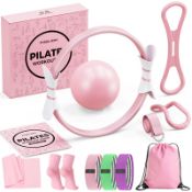 RRP £26.81 Fuelion Pilates Ring Set Pilates Kit with 14" Magic Circle Dual Padded Handles