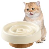 RRP £8.16 Ceramic Cat Slow Feeder Bowl with Wooden Stand