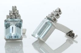 18ct White Gold Diamond And Aqua Marine Cuff Links (A12.00) 0.80 Carats