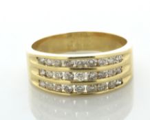 18ct Yellow Gold Three Row Diamond Ring 0.80 Carats
