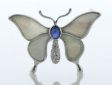 18ct White Gold Diamond Sapphire And Mother of Pearl Brooch 0.10 Carats