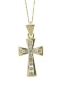 9ct Yellow Gold Diamond Cross Pendant And 16" Chain 0.75 Carats