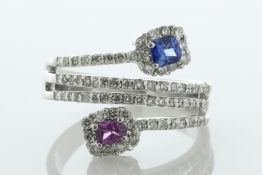 18ct White Gold Blue And Pink Sapphire Wrap Diamond Ring (S0.60) 1.20 Carats