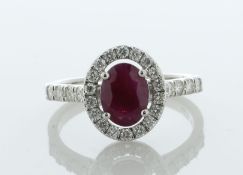 18ct White Gold Ladies Cluster Diamond And Ruby Ring (R2.00) 0.65 Carats