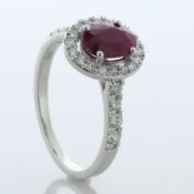 9ct White Gold Diamond And Ruby Halo Ring (R2.00) 0.60 Carats