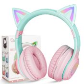 RRP £12.01 AXFEE Bluetooth Kids Headphones,LED Cat Ear Wired/Wireless Headphone, Pink