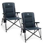 RRP £72.41 TIMBER RIDGE Folding Camping Chair Set of 2 Padded High Back 150kg Black