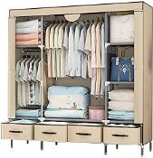 RRP £54.60 Anmas Power Canvas Wardrobe with 4 Drawers, Light Coffee, 150X45X170CM