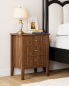 RRP £59.15 HEYZOEY Walnut Finish Bedside Table, 3 Fluted Drawers, Country 45 x 35 x 61