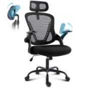 RRP £59.15 GGCIR Ergonomic Mesh Office Chair with Headrest and Flip-Up Armrests,Black