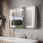 RRP £96.77 ELEGANT LED Bathroom Mirror Cabinet with Shaver Socket, Grey, 900x600mm