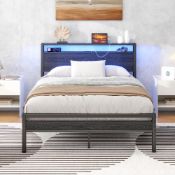 RRP £86.76 HOJINLINERO Double Bed Frame with Storage Headboard and LED Lights,Black