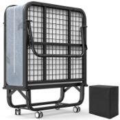 RRP £120.13 97x190cm Folding Bed with 12cm Memory Foam Mattress, Single Bed on Wheels