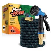 RRP £47.99 Flexi Hose 75FT Expandable Garden Hose Solid Brass Fittings, Blue/Black