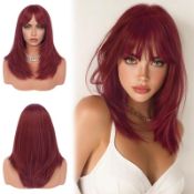 RRP £20.82 Sofeiyan Long Straight Layered Wig 16 Inch Dark Red
