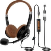 RRP £21.98 USB Headset with Microphone for PC, Stereo Sound, Noise Canceling Mic