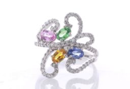 14ct White Gold Ladies Dress Diamond And Sapphire Ring (S 1.08) 0.60 Carats