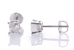 14ct White Gold Single Stone Claw Set Diamond Earrings 1.00 Carats