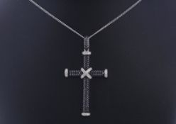 18ct White Gold 19.5" Gild Cross State Black And White Diamond Pendant And Chain 2.37 Carats