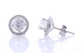 18ct White Gold Single Stone With Halo Setting Earrings (2.00) 2.46 Carats