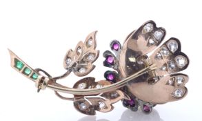 9ct Yellow Gold Diamond, Ruby And Emerald Brooch (R 0.30) (E 0.12) 0.60