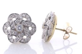 18ct Yellow And White Gold Flower Cluster Diamond Earrings 1.32 Carats