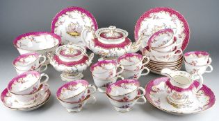 A large early 19th century English tea set to include a large teapot, three serving plates, milk