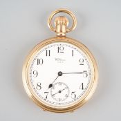 An early 20th century American Waltham gold plated top wind keyless open face pocket watch, the