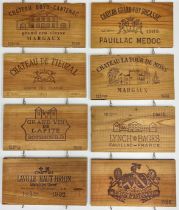 + VAT 33 Assorted Wooden Box Ends including Cheval Blanc, Ch. Margaux, Ch. Lafite & Ch. Mouton