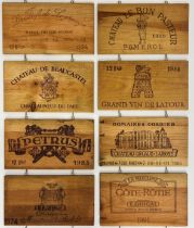 + VAT 33 Assorted Wooden Box Ends including Ch. Latour, Petrus, Ch. Lafite & Ch. Mouton Rothschild