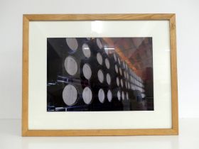 A Large Framed Colour Print Depicting Aging Barrels (Tonelería Martín) (84cm w x 66cm h)