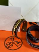 Hermes Paris Rare Vintage Gold & Leather Bangle Bracelet