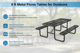 (Qty: 2)Unused 6 ft Metal Picnic Tables for Outdoors Black (Location: Garden City, NY)