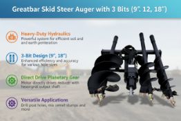Unused Skid Steer Auger with 3 bits in 9'', 12'', 18'' (Location: Elkton, MD)