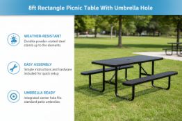 (Qty: 2)Unused 8ft Rectangle Picnic Table With Umbrella Hole Black (Location: Garden City, NY)