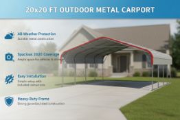 Unused Steel Carport 20x20ft 1.525m Arch space (Location: Alvarado, TX)