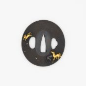 19th Century Iron Tsuba, Wild Horses and Grass Design