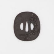 Iron Tsuba, Man and Frog Design, Signed Hidetoshi