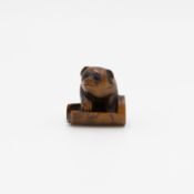 Wooden Netsuke Signed Tomokazu, Dog Design, Japanese Art